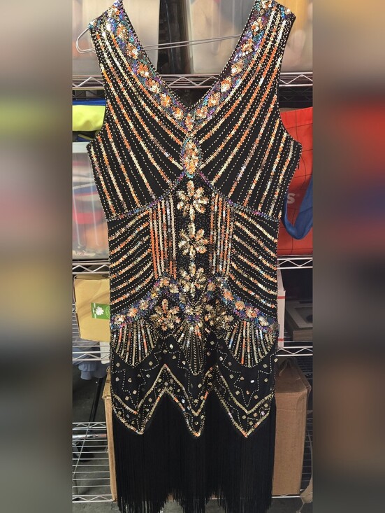 None Dresses & Skirts - Black Sequin-Beaded Midi Dress with Multicolor Embellishments